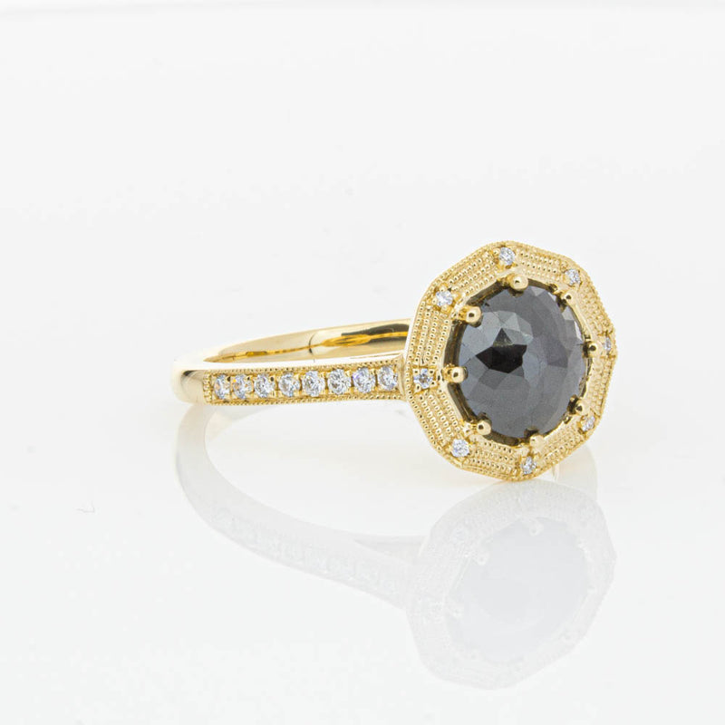 18ct Yellow Gold Black Diamond Ring-Ring-Walker & Hall