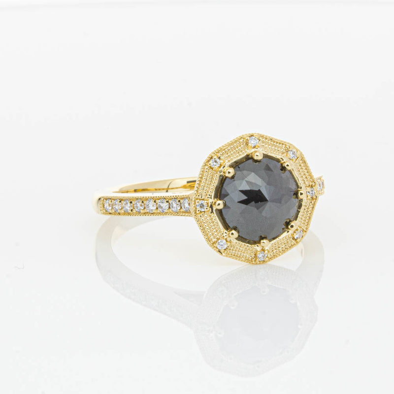 18ct Yellow Gold Black Diamond Ring-Ring-Walker & Hall