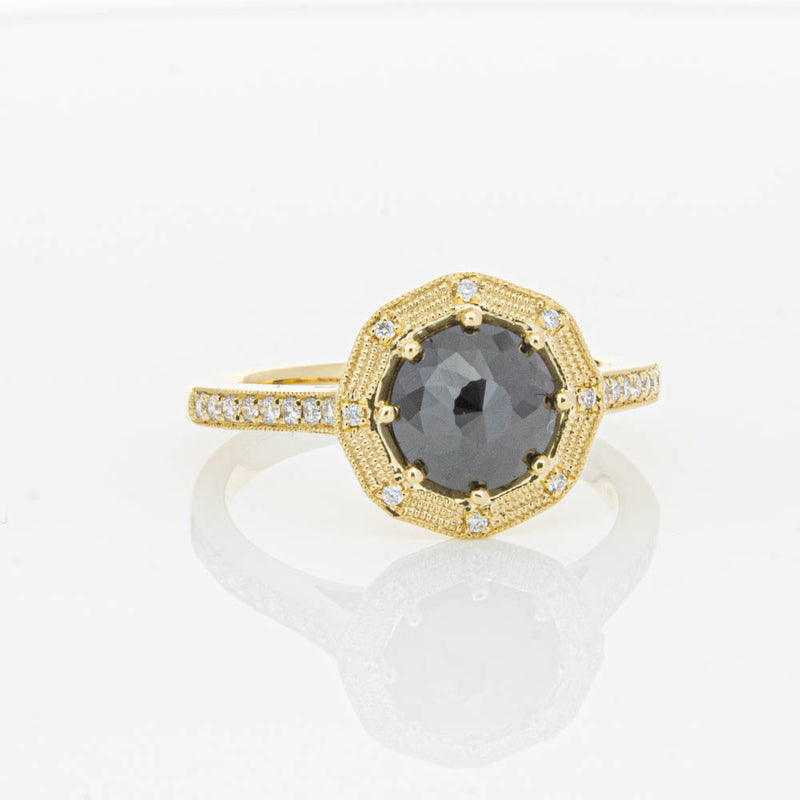 18ct Yellow Gold Black Diamond Ring-Ring-Walker & Hall