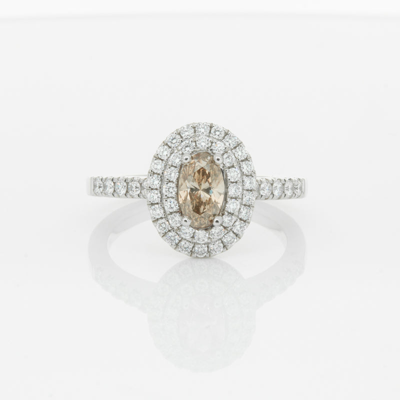 18ct White Gold .50ct Oval Cut Champagne Diamond Rosa Ring-Ring-Walker & Hall