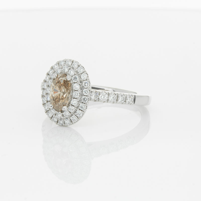 18ct White Gold .50ct Oval Cut Champagne Diamond Rosa Ring-Ring-Walker & Hall