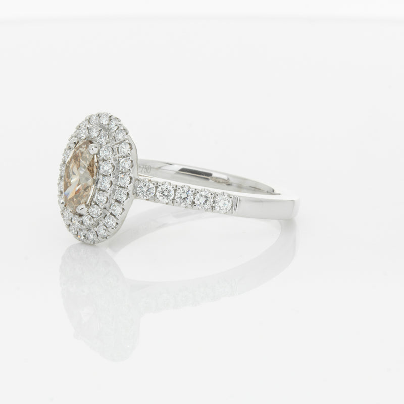 18ct White Gold .50ct Oval Cut Champagne Diamond Rosa Ring-Ring-Walker & Hall