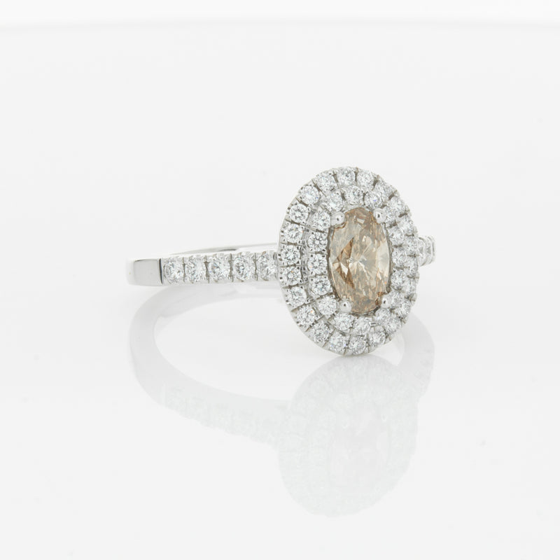 18ct White Gold .50ct Oval Cut Champagne Diamond Rosa Ring-Ring-Walker & Hall