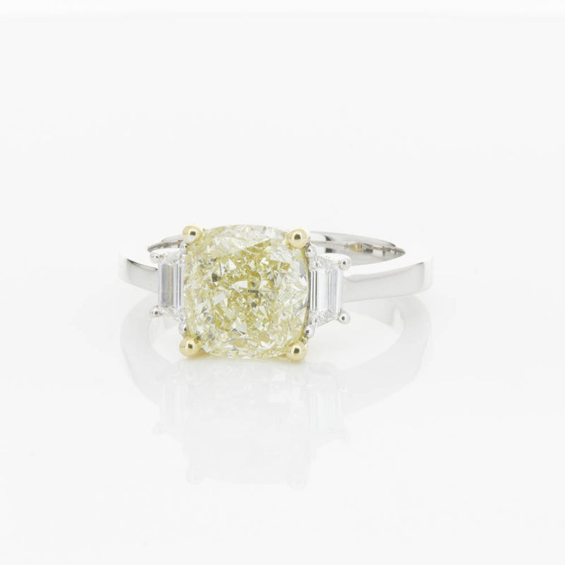 18ct White Gold Yellow Cushion Cut Diamond Three Stone Ring-Ring-Walker & Hall