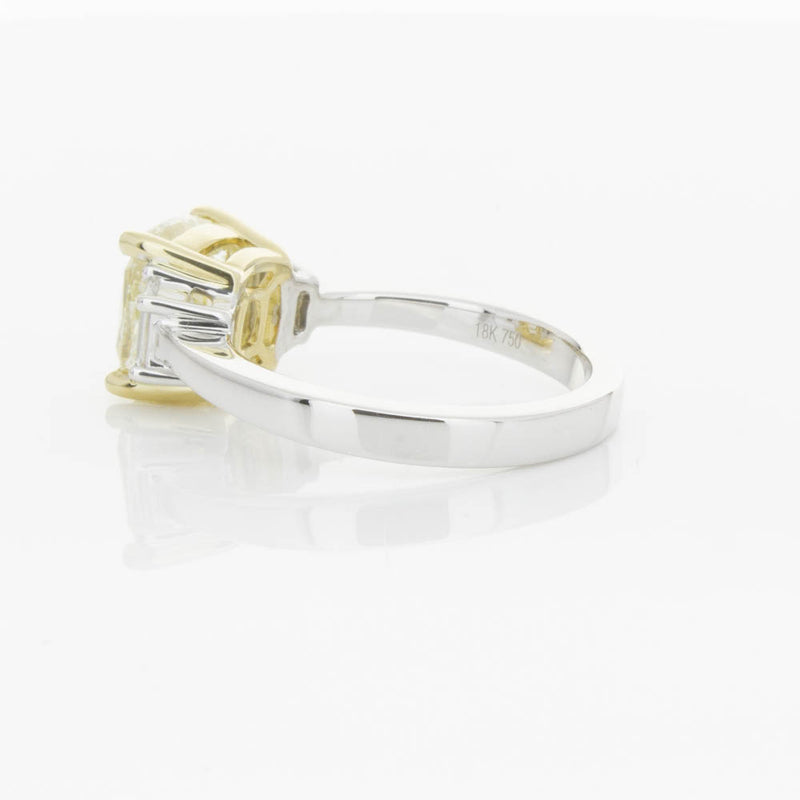 18ct White Gold Yellow Cushion Cut Diamond Three Stone Ring-Ring-Walker & Hall