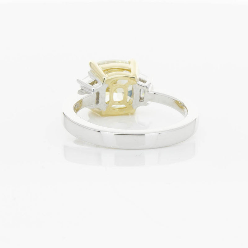 18ct White Gold Yellow Cushion Cut Diamond Three Stone Ring-Ring-Walker & Hall