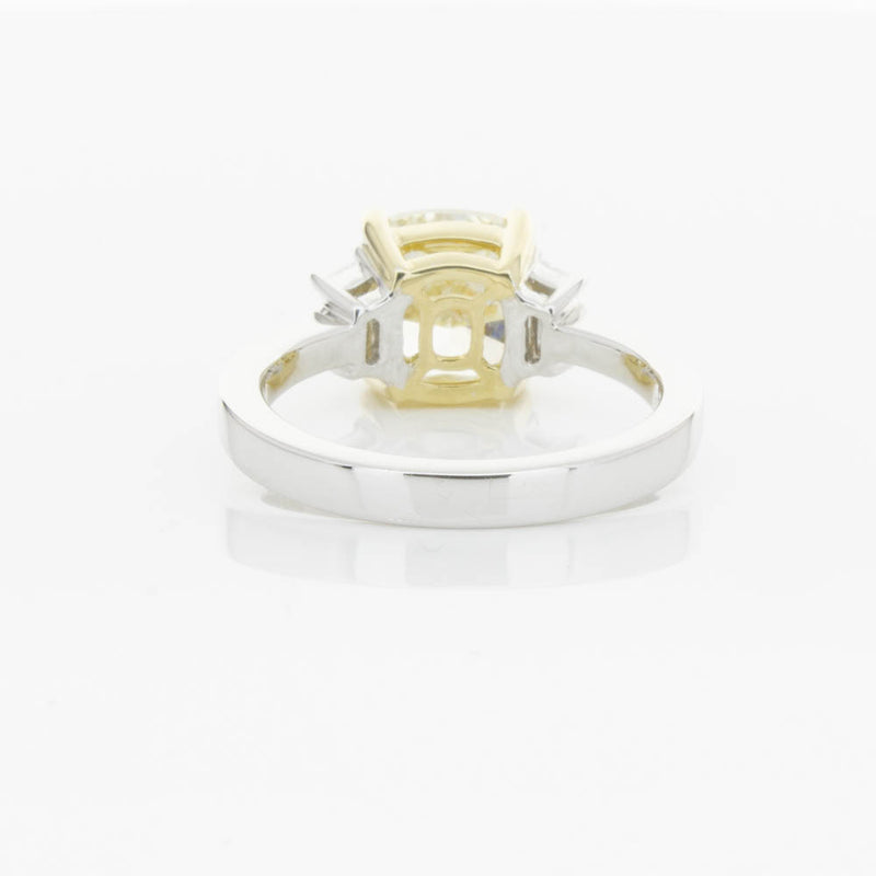 18ct White Gold Yellow Cushion Cut Diamond Three Stone Ring-Ring-Walker & Hall