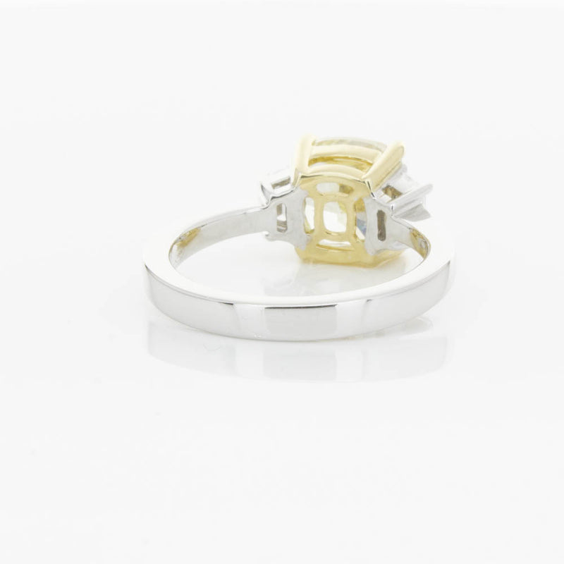 18ct White Gold Yellow Cushion Cut Diamond Three Stone Ring-Ring-Walker & Hall