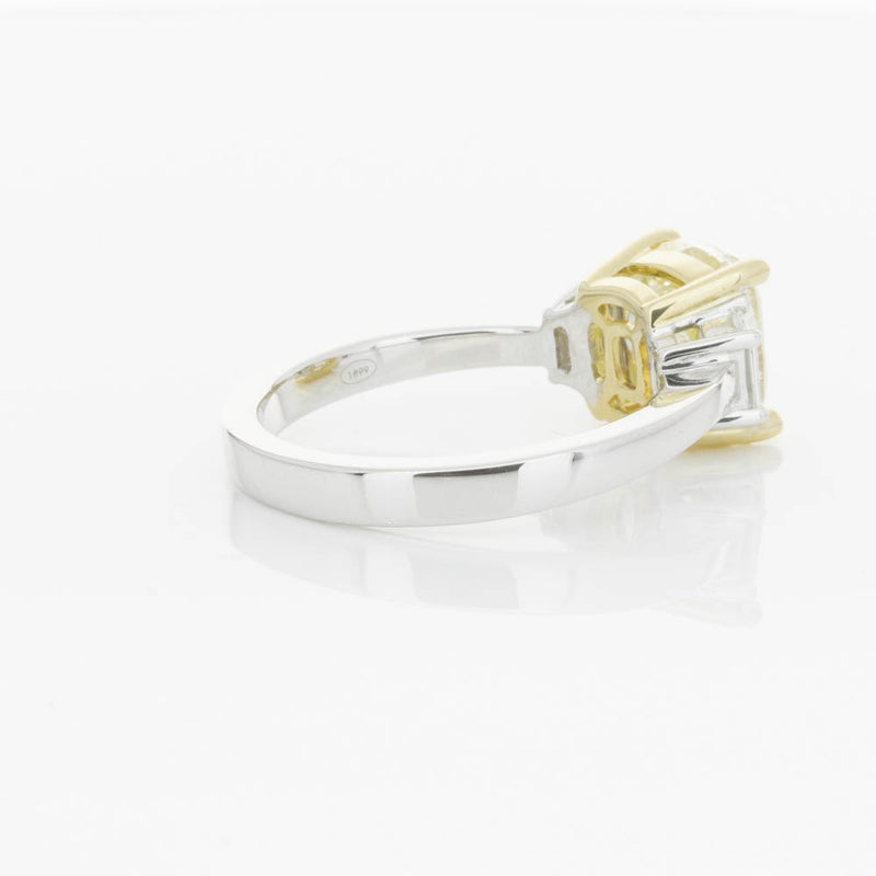 18ct White Gold Yellow Cushion Cut Diamond Three Stone Ring-Ring-Walker & Hall