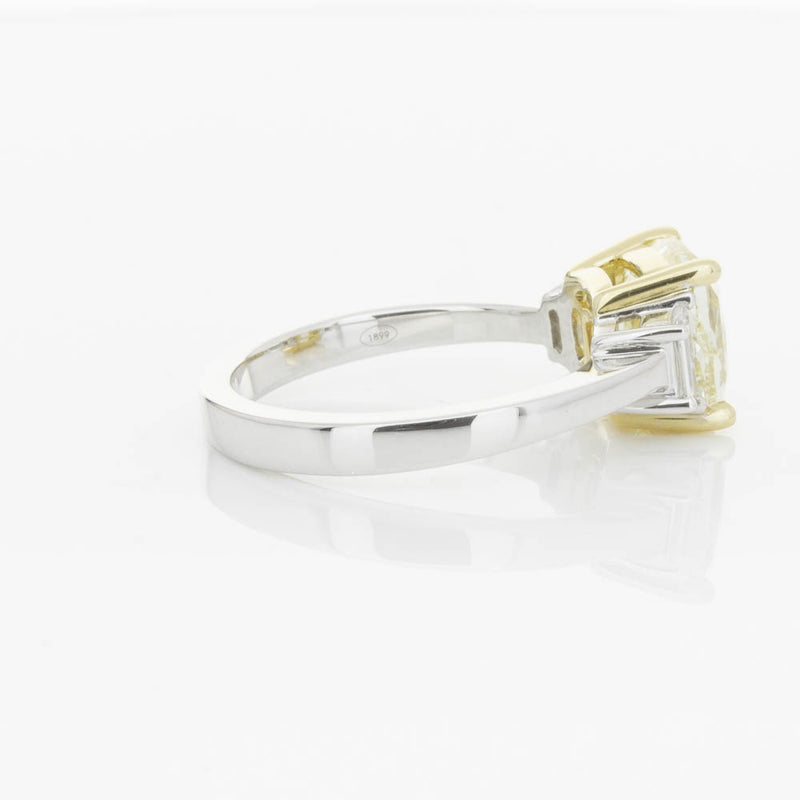 18ct White Gold Yellow Cushion Cut Diamond Three Stone Ring-Ring-Walker & Hall
