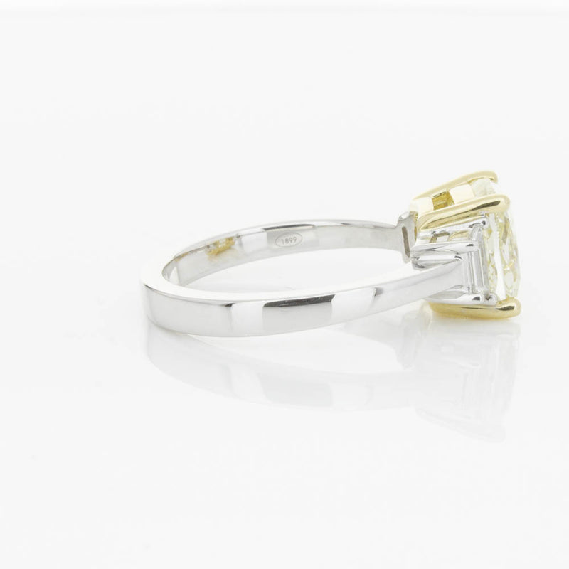 18ct White Gold Yellow Cushion Cut Diamond Three Stone Ring-Ring-Walker & Hall