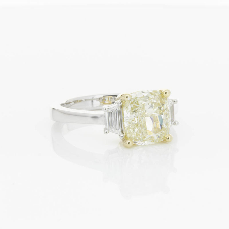 18ct White Gold Yellow Cushion Cut Diamond Three Stone Ring-Ring-Walker & Hall