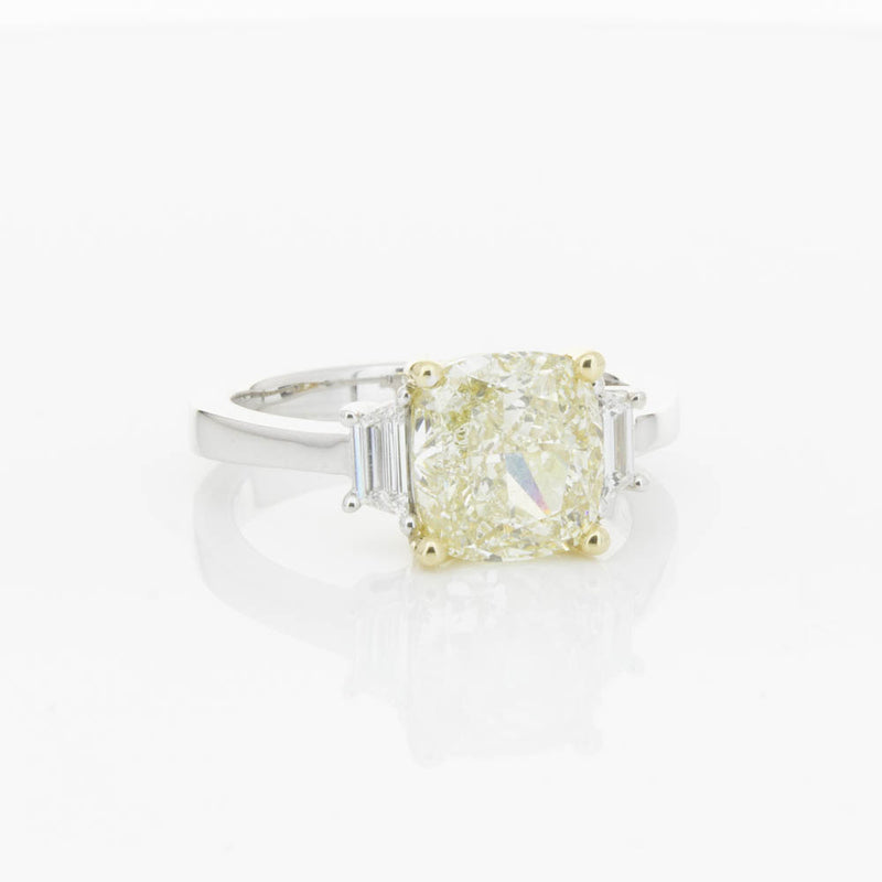 18ct White Gold Yellow Cushion Cut Diamond Three Stone Ring-Ring-Walker & Hall