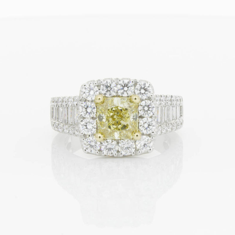 18ct White Gold Yellow Radiant Cut Diamond Halo Ring-Ring-Walker & Hall