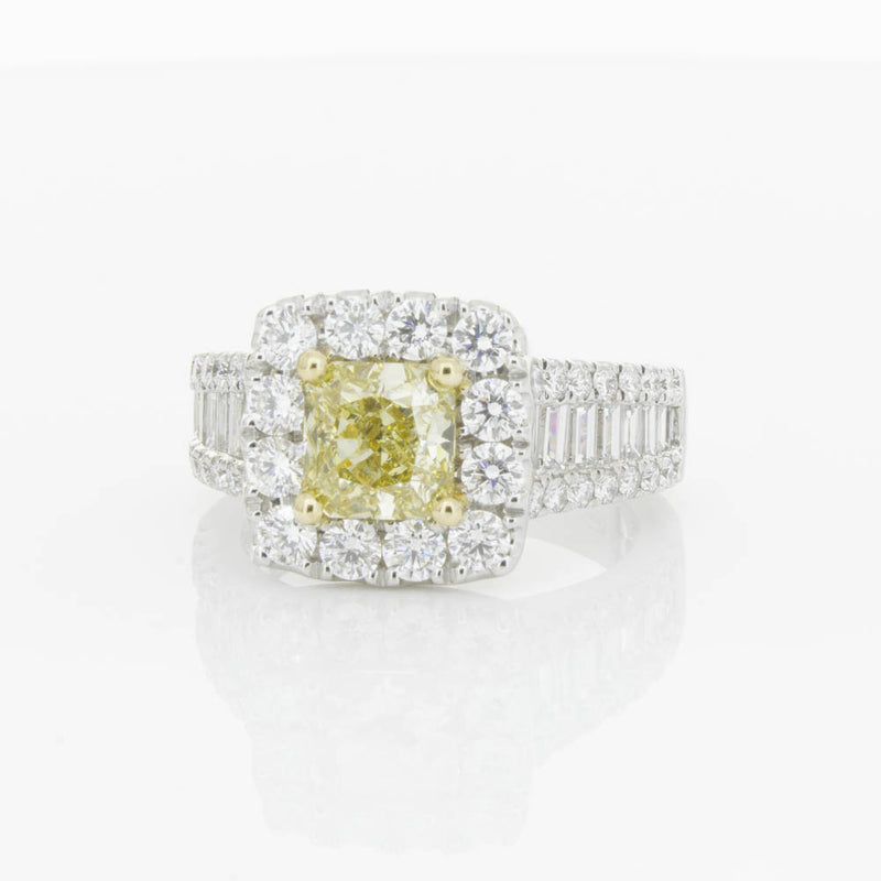 18ct White Gold Yellow Radiant Cut Diamond Halo Ring-Ring-Walker & Hall