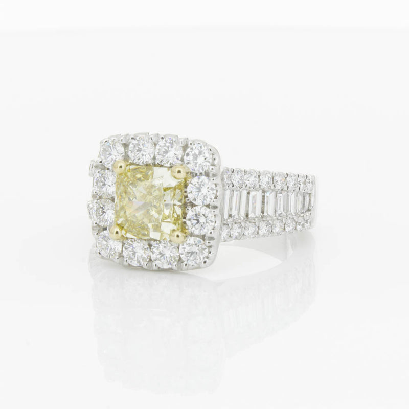 18ct White Gold Yellow Radiant Cut Diamond Halo Ring-Ring-Walker & Hall