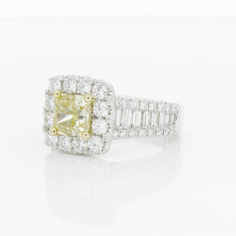 18ct White Gold Yellow Radiant Cut Diamond Halo Ring-Ring-Walker & Hall