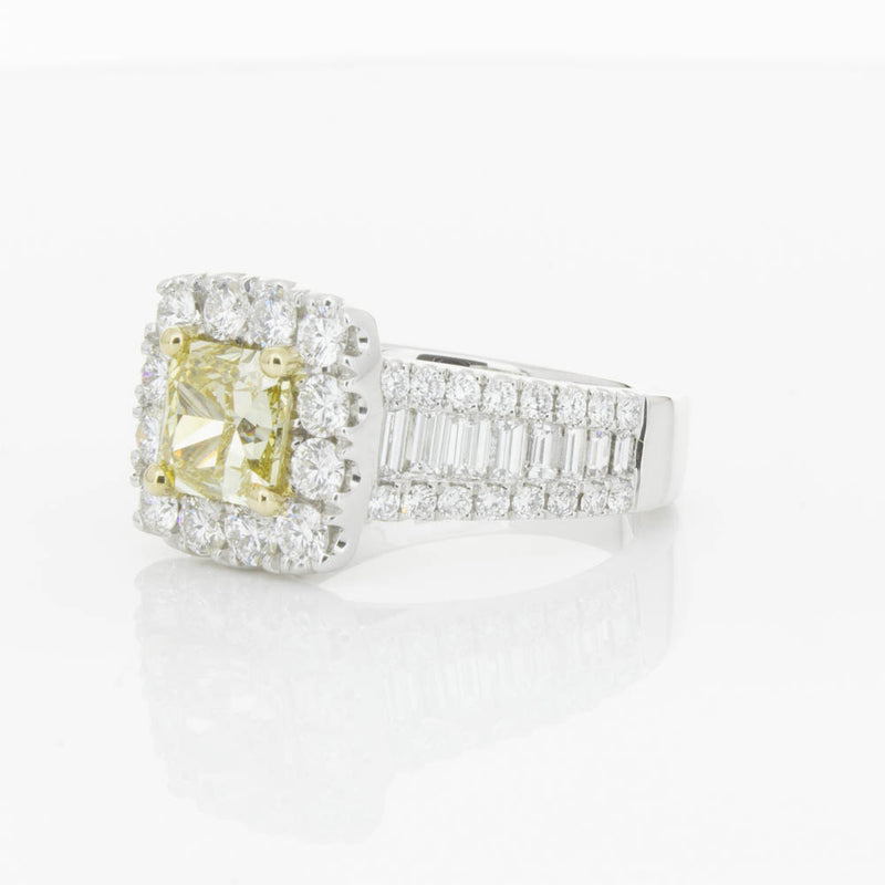 18ct White Gold Yellow Radiant Cut Diamond Halo Ring-Ring-Walker & Hall