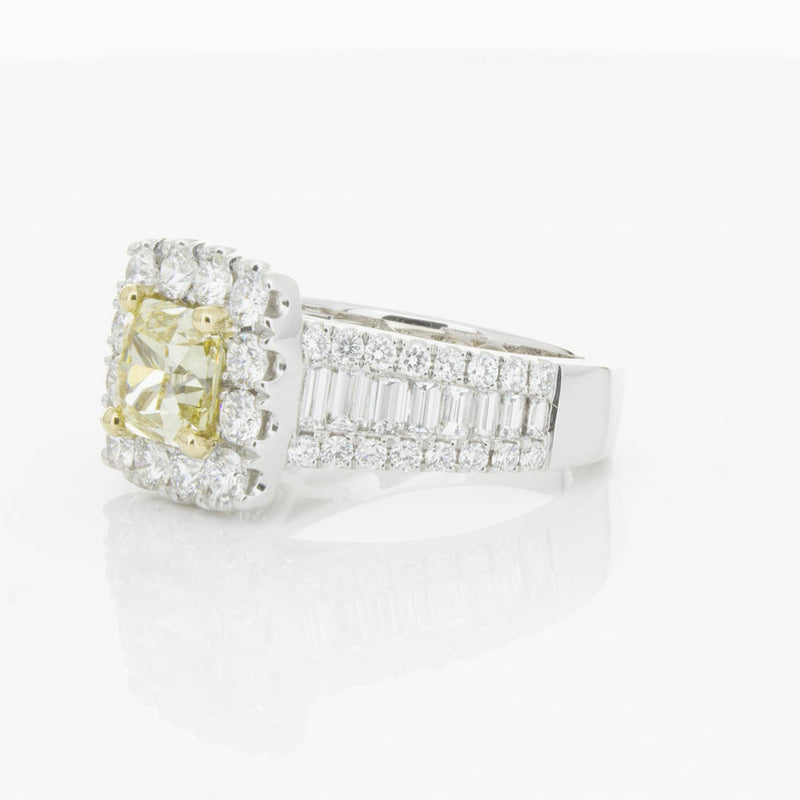 18ct White Gold Yellow Radiant Cut Diamond Halo Ring-Ring-Walker & Hall