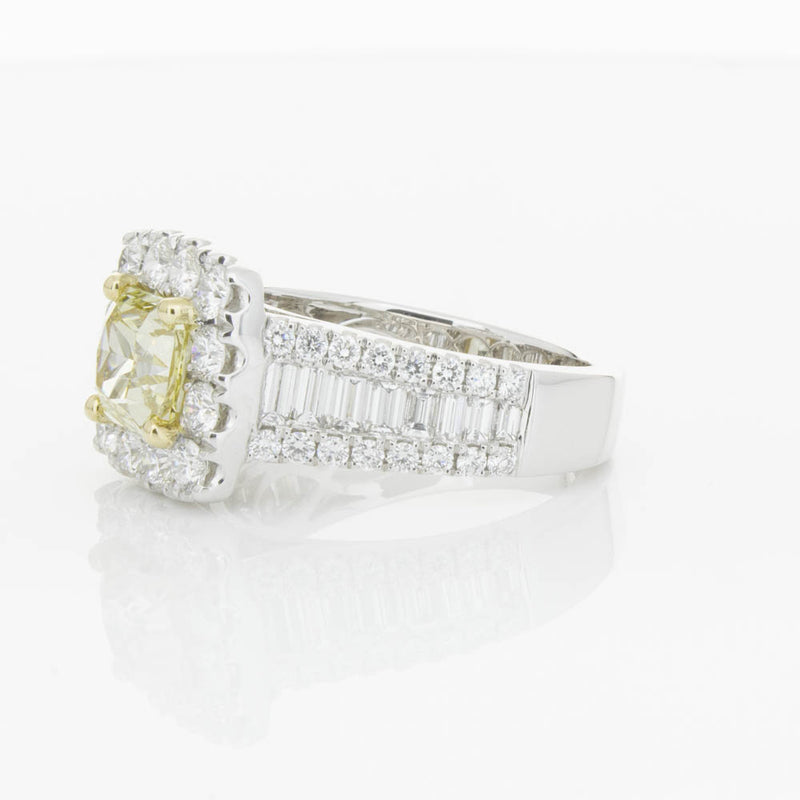 18ct White Gold Yellow Radiant Cut Diamond Halo Ring-Ring-Walker & Hall