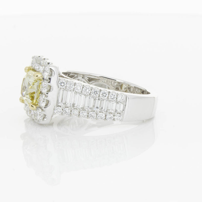 18ct White Gold Yellow Radiant Cut Diamond Halo Ring-Ring-Walker & Hall