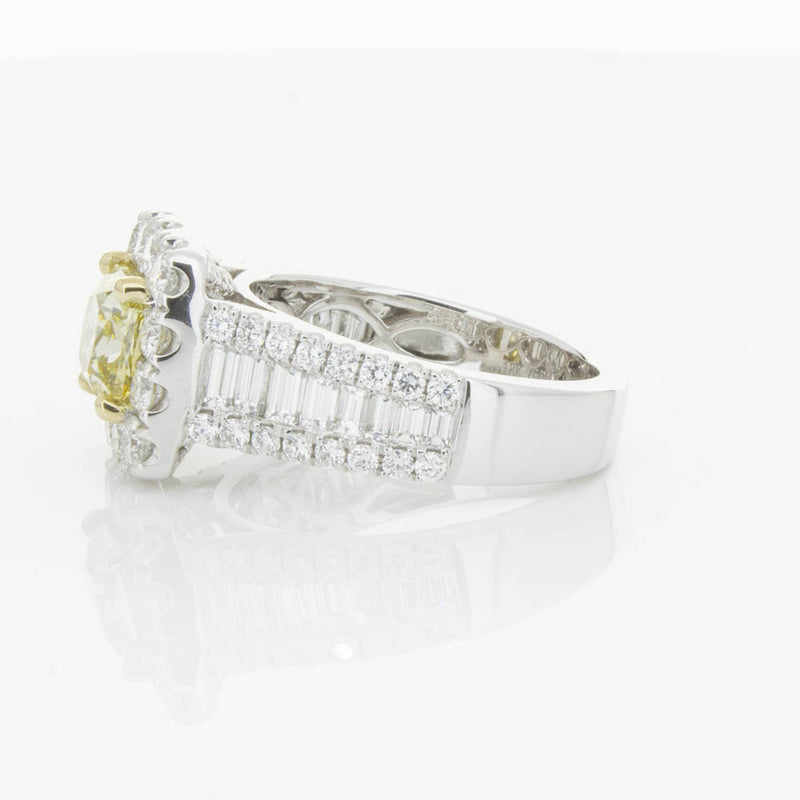 18ct White Gold Yellow Radiant Cut Diamond Halo Ring-Ring-Walker & Hall