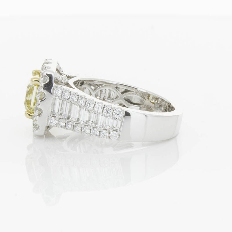 18ct White Gold Yellow Radiant Cut Diamond Halo Ring-Ring-Walker & Hall