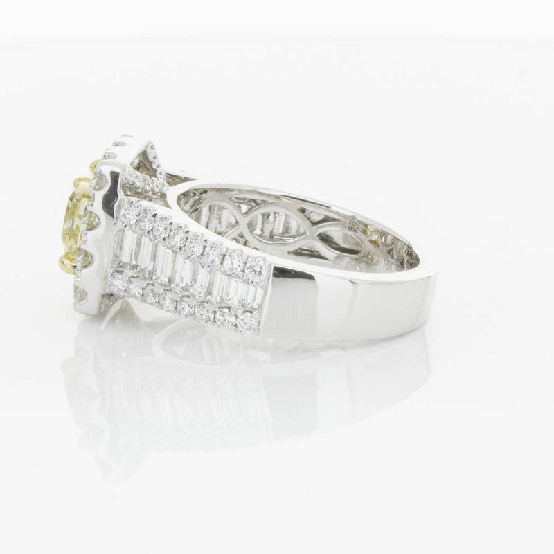 18ct White Gold Yellow Radiant Cut Diamond Halo Ring-Ring-Walker & Hall