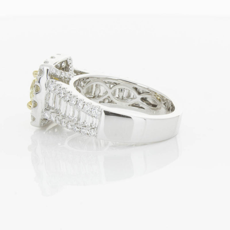 18ct White Gold Yellow Radiant Cut Diamond Halo Ring-Ring-Walker & Hall