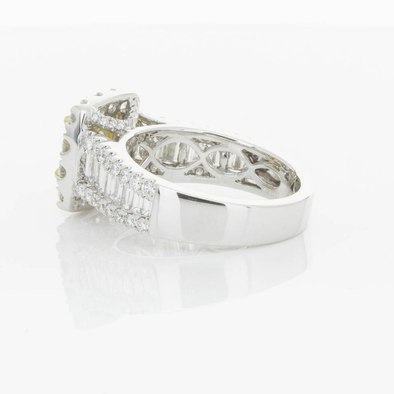 18ct White Gold Yellow Radiant Cut Diamond Halo Ring-Ring-Walker & Hall