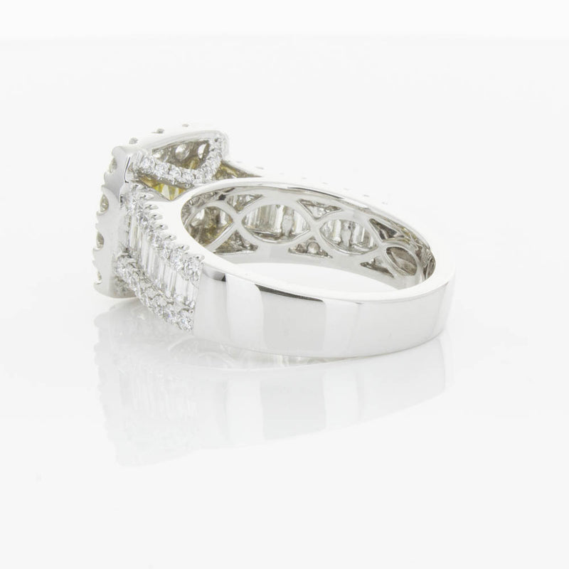 18ct White Gold Yellow Radiant Cut Diamond Halo Ring-Ring-Walker & Hall