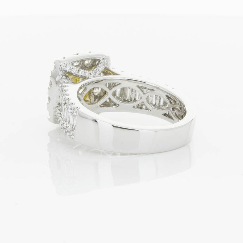 18ct White Gold Yellow Radiant Cut Diamond Halo Ring-Ring-Walker & Hall