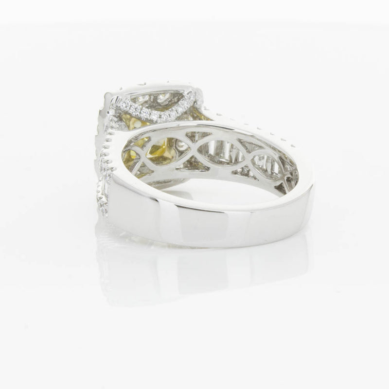18ct White Gold Yellow Radiant Cut Diamond Halo Ring-Ring-Walker & Hall