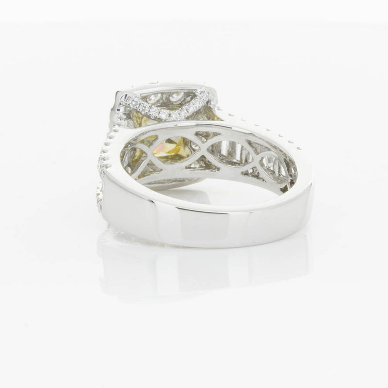 18ct White Gold Yellow Radiant Cut Diamond Halo Ring-Ring-Walker & Hall