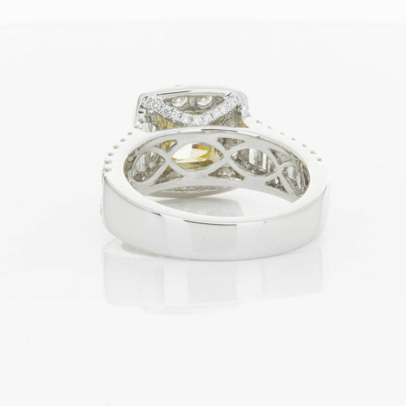 18ct White Gold Yellow Radiant Cut Diamond Halo Ring-Ring-Walker & Hall