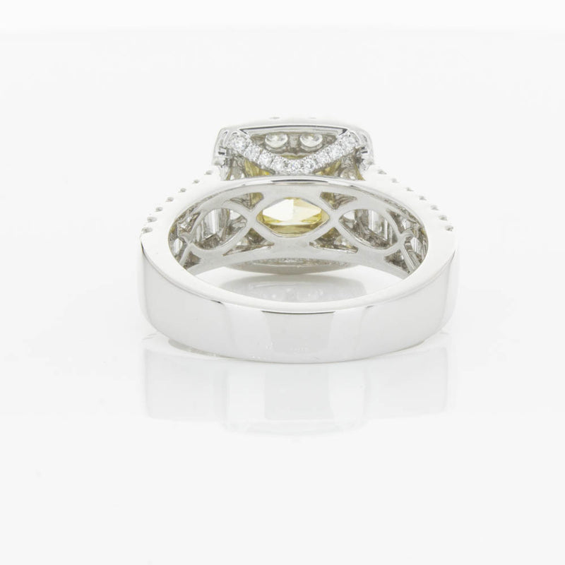 18ct White Gold Yellow Radiant Cut Diamond Halo Ring-Ring-Walker & Hall