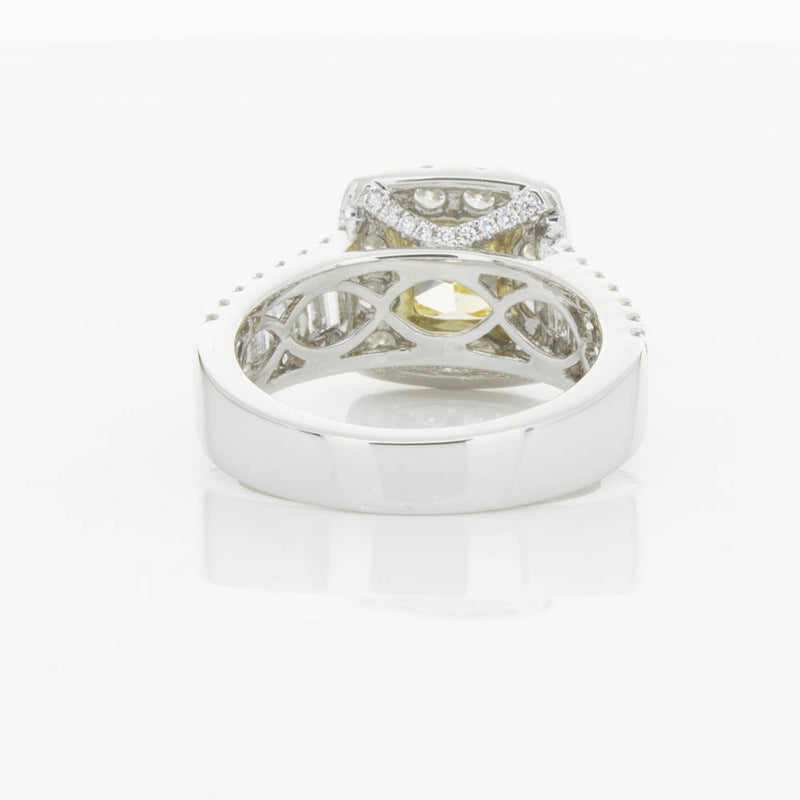 18ct White Gold Yellow Radiant Cut Diamond Halo Ring-Ring-Walker & Hall
