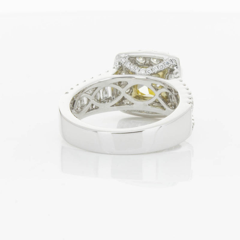 18ct White Gold Yellow Radiant Cut Diamond Halo Ring-Ring-Walker & Hall
