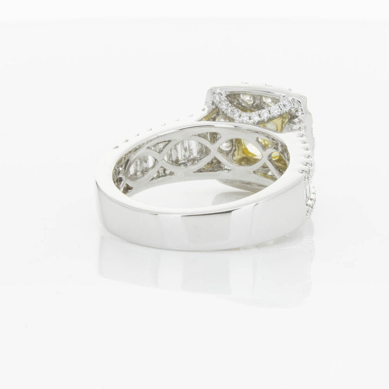 18ct White Gold Yellow Radiant Cut Diamond Halo Ring-Ring-Walker & Hall