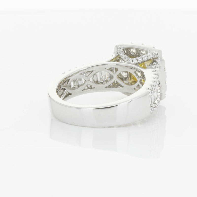 18ct White Gold Yellow Radiant Cut Diamond Halo Ring-Ring-Walker & Hall