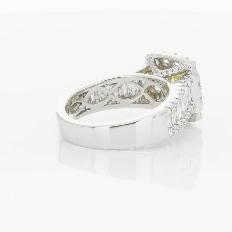 18ct White Gold Yellow Radiant Cut Diamond Halo Ring-Ring-Walker & Hall