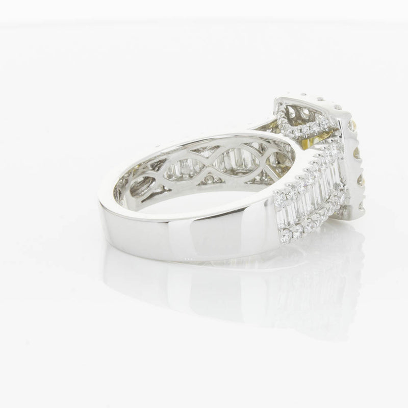 18ct White Gold Yellow Radiant Cut Diamond Halo Ring-Ring-Walker & Hall