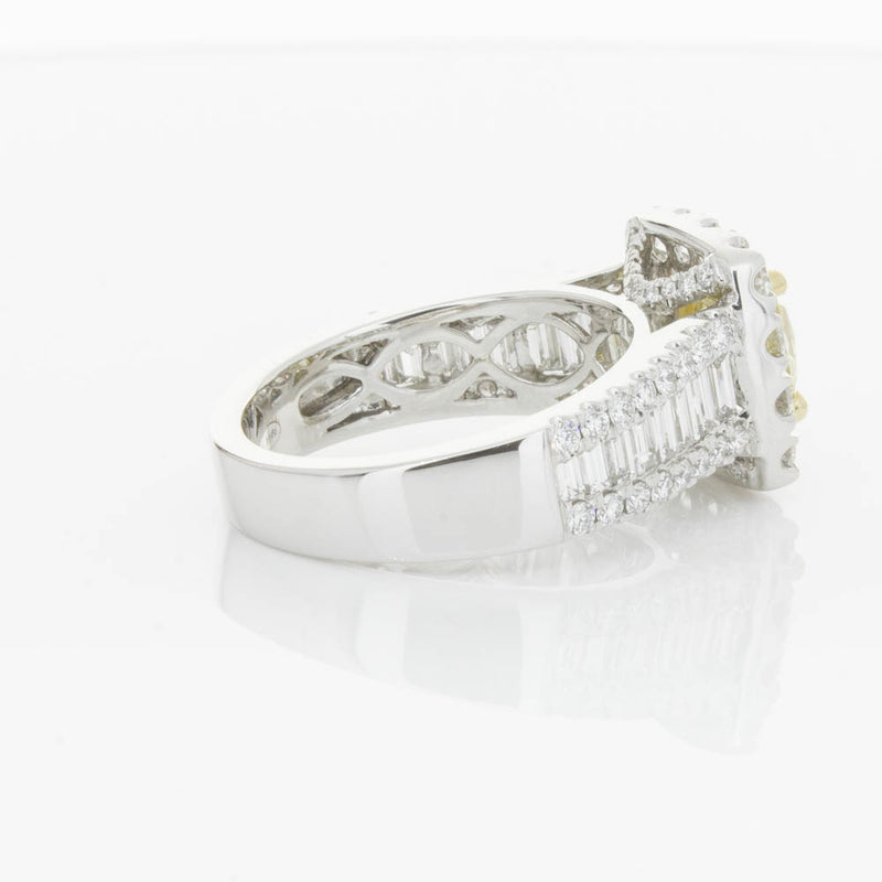 18ct White Gold Yellow Radiant Cut Diamond Halo Ring-Ring-Walker & Hall