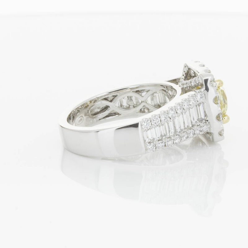 18ct White Gold Yellow Radiant Cut Diamond Halo Ring-Ring-Walker & Hall