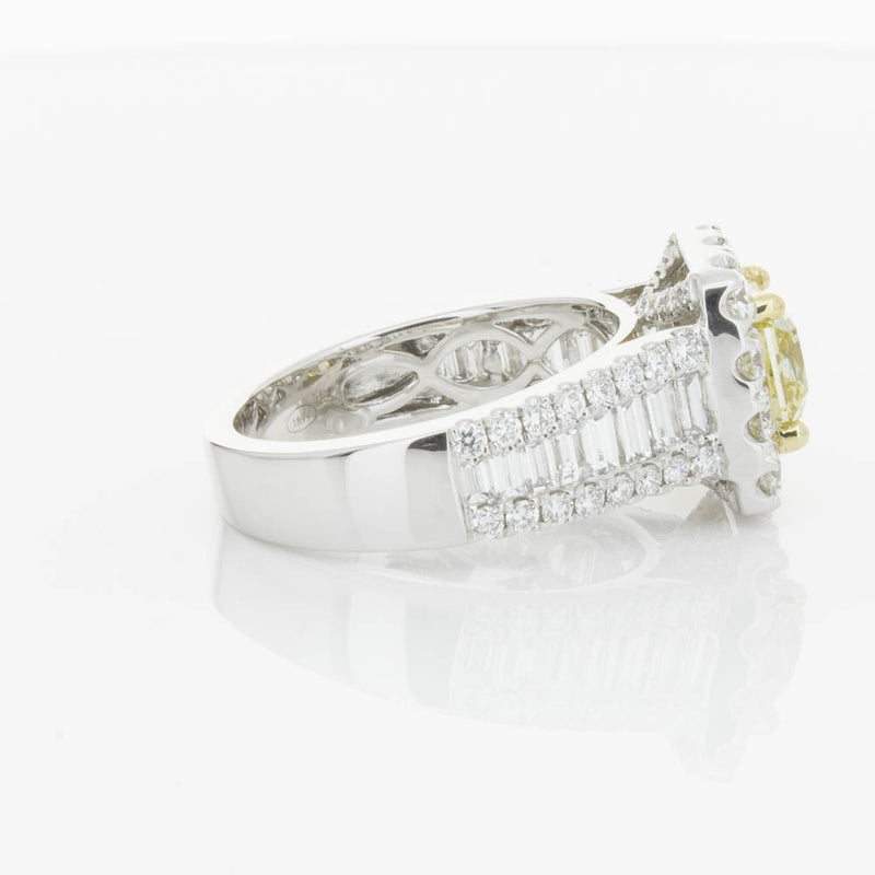 18ct White Gold Yellow Radiant Cut Diamond Halo Ring-Ring-Walker & Hall