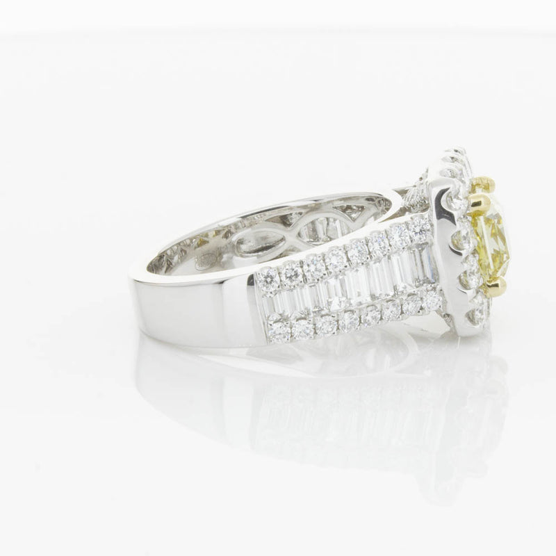 18ct White Gold Yellow Radiant Cut Diamond Halo Ring-Ring-Walker & Hall