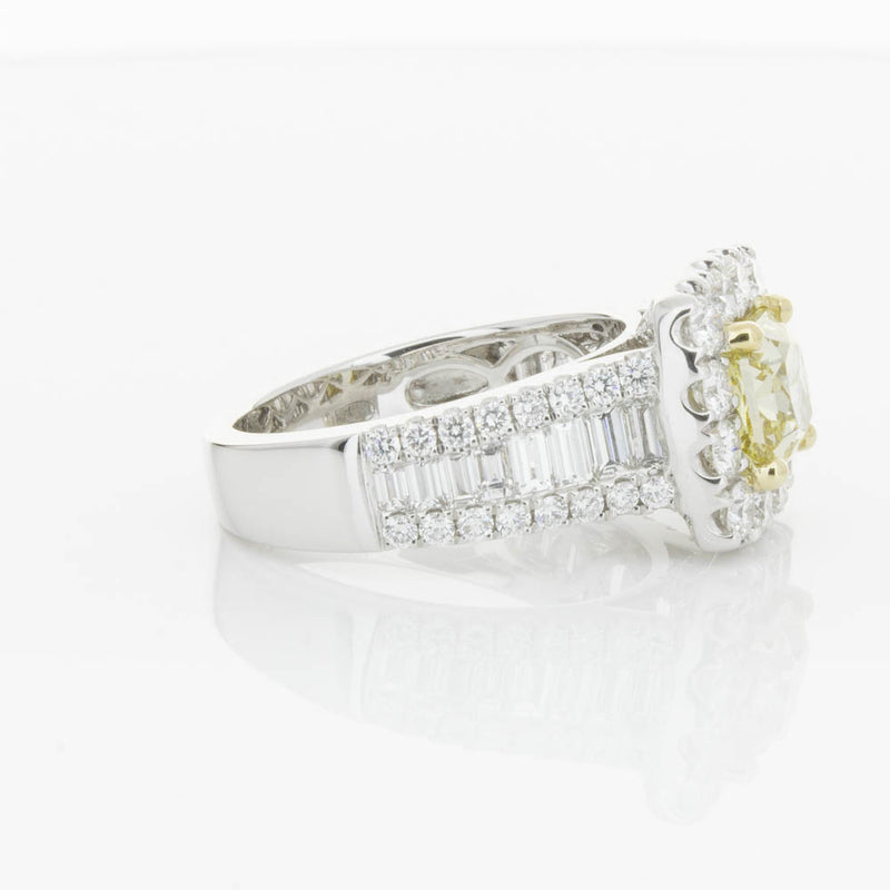 18ct White Gold Yellow Radiant Cut Diamond Halo Ring-Ring-Walker & Hall