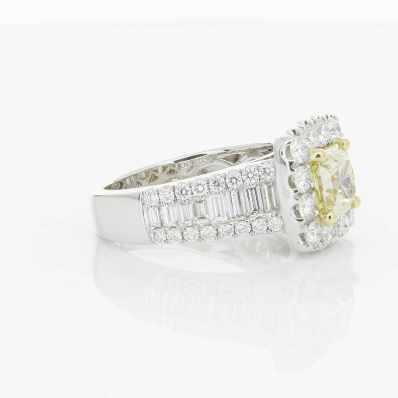 18ct White Gold Yellow Radiant Cut Diamond Halo Ring-Ring-Walker & Hall