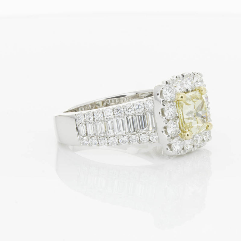 18ct White Gold Yellow Radiant Cut Diamond Halo Ring-Ring-Walker & Hall