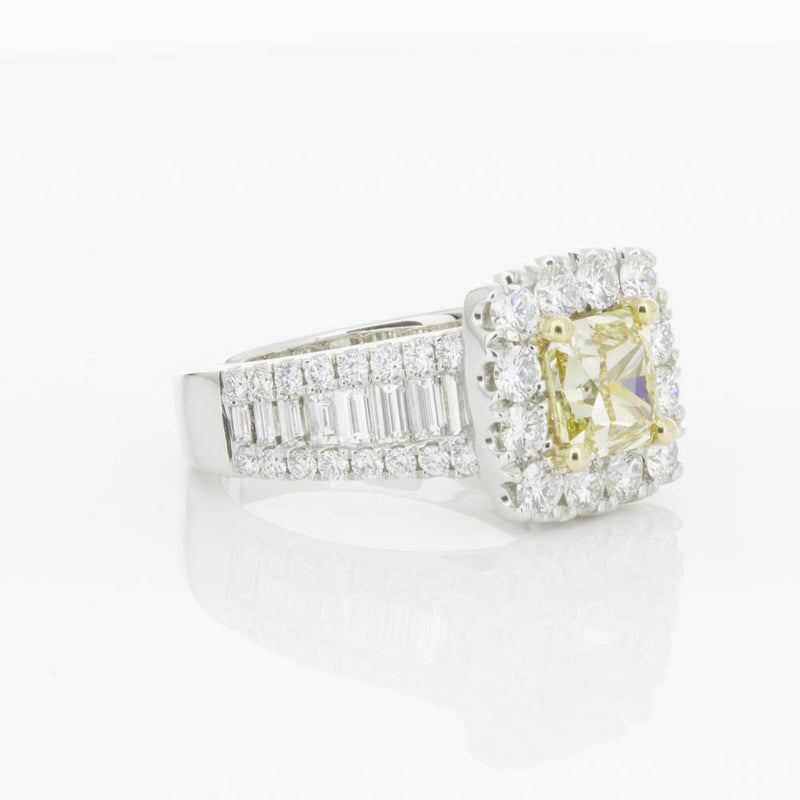 18ct White Gold Yellow Radiant Cut Diamond Halo Ring-Ring-Walker & Hall